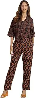 [Moomaya] Printed 2 Pcs Rayon Co-Ord Set, Short Sleeves Top With Pants, Summer Casuals