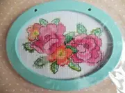 NEW Vintage Charm Floral Frame Cross Stitch Kit w Turquoise Oval Frame 4.5"x3.5"