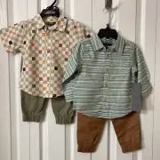 Toddlers Picapino 2 Pc Pant Shirt Sz 12M Dress Collared Striped Checkered 2 Sets