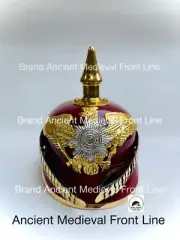 German Prussian Wine Color Leather Helmet Pickelhaube Long Spiked Helmet.