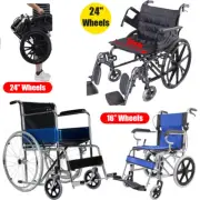 16" 24'' Foldable Wheelchair Park Brakes Lightweight Soft Mobility for Elderly