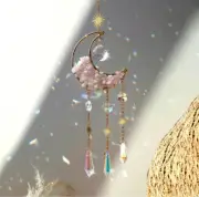 Rose Quartz Crystal Moon Suncatcher