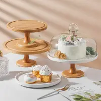 在飛比找蝦皮商城精選優惠-高腳托盤 陶瓷木底甜品台 展示架 蛋糕盤下午茶點心 水果盤 