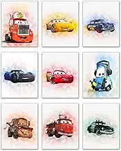 Cars Movie Poster Prints - Set of 9 (8 inches x 10 inches) Watercolor Photos - Lightning McQueen Tow Mater Doc Hudson Jackson Storm Cruz Ramirez
