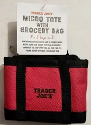 TRADER JOE'S MICRO TOTE (RED) with GROCERY BAG BRAND NEW FAST SHIPPING