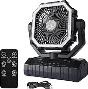 Generic Outdoor Camping Fan with LED Light USB Rechargeable 20000mAh Hanging Fan (Black)