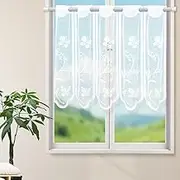 Jinsion Window Curtain, Bistro Curtain, Semi-Transparent Curtains, Short Curtains, Window Curtain with Flowers, Short Curtain