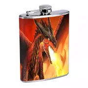 Dragons D32 Flask 8oz Stainless Steel Hip Drinking Whiskey Mythical Fantasy