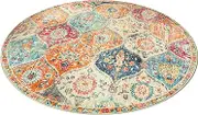 Large Round Rug, Vintage Round Rugs for Living Room - 160x160 Cm Soft Fluffy Boho Circular Rug Machine Washable Rug Non-Slip Floral Pattern Floor Rug for Bedroom Living Room Decor