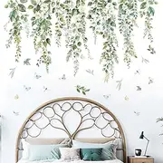 Amimagen Hanging Vine Wall Decals - Green Nature Plants Leaves Wall Stickers - Bedroom Living Room Sofa TV Background Home Wall Decor
