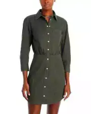 Veronica Beard Keston Twill Snap Front Shirtdress Women 10 Army Green 3/4 Sleeve