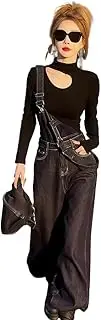 [YiKeGuiHuaShu] Western-Style Denim Overalls Women, Spring and Summer Retro Waist Slim Jumpsuits, Pants, Straight Jumpsuits
