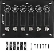 6 Toggle Push Switch Panel, Pre Wired Fused Power Supply, PCABSStainless Steel Material, DC 12V/24V, for Running Lights, Bilge Pump, Windshield Wiper, Boat and RV Applications