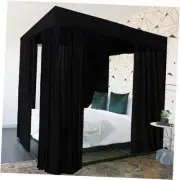 Black Canopy Bed Curtains - 4 Corner Post Bed Curtains Canopy Queen Bed Canopy