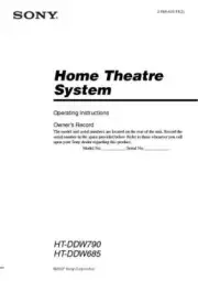 Sony HT-DDW790 HT-DDW685 Home Theater System Owners Manual