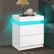 ALFORDSON 2 Drawers Bedside Table Perla LED Nightstand (White)