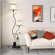 Modern Floor Lamp, Simple Standing Lamp with Glass Coffee Table, Floor Light with Hardware Sofa Feet, for Living Room/Bedroom/Office Standing Light(Black)