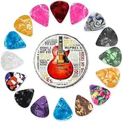 16 Pack Guitar Picks with Organizer Storage Box, 3 Different Thickness Colorful Celluloid Guitar Picks Plectrums for Acoustic Guitar, Electric Guitar, Bass, Ukulele