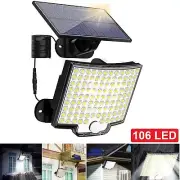 106 LED Solar Motion Sensor Light Outdoor IP65 Wall Security Garden Flood Lamp