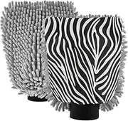 XYMZR Zebra Print Black White Absorbent Microfiber Car Wash Mitt, Funny Cute Anime Scratch Free for Cars Cleaning, Home Cleaning Mitts, 2 Pack, 10.24” L x 7.09” W