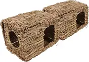 GANAZONO Rabbit Hideout Guinea Pig Bed 2pcs Handmade Grass House Cozy Hideaway for Small Animals