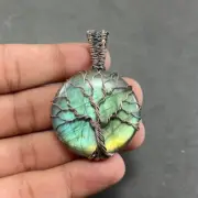 Tree Of Life Wire Wrapped Copper Pendant Natural Multi Fire Labradorite Pendant