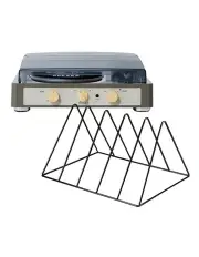 Brad MKII Record Player - Grey + Gadhouse Vinyl Rack Bundle - Black