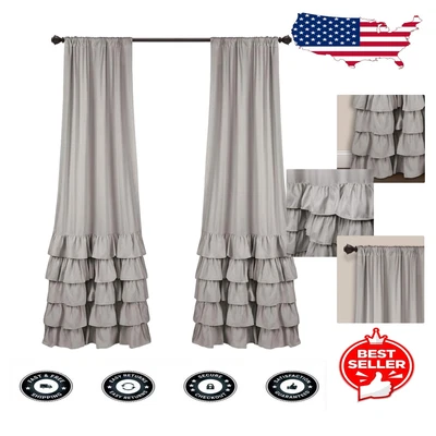 Light Gray Ruffle Curtain Set, Sheer Window Panels for Chic Living Spaces