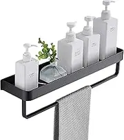 Shower Caddy Shelf Organizer Rack, Uandhome Bathroom Shower Shelf, Wall Mounted Bathroom Shelf with Towel Bar Stainless Steel Floating Shelves for Bathroom, Black (40 CM)