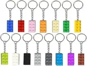 Grasslandy Pack of 15 Colourful Building Blocks Keyrings, Plastic Pendant Keychain, Creativity Building Key Chain, Lego Key Ring for Gifts, Prizes, Favours, Party Bag