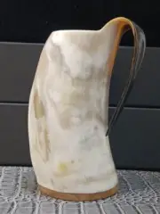 Handmade Light Color Bullhorn Drinking Mug with Black Handle