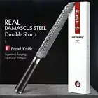 Bread Knife 67 Layers Damascus Steel Wood Handle Serrated Hammered Slicing Cake