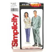 Simplicity Easy Pattern 7052 Medical Scrubs Top Bottom Unisex XS-XL Uncut