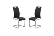 Raimon Furniture Set of 2 Argus Faux Leather Dining Chair - Brushed Metal Legs - Black & White