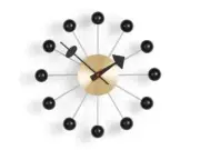 1950's Large Vitra Ball Wall Clock Black And Brushed Brass Metal 18'' inch