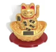 Solar Powered MANEKI-NEKO Welcoming Money Happy Cat on Golden Ingot~USA Seller