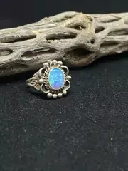 Native American Navajo Blue Fire Opal Sterling Silver Ring Size 6