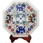 3'x3' Marble dining Table Top Side Table Elephant Inlay Interior Home Decor