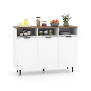 Costway Sideboard Buffet Cabinet w/5-Position Adjustable Shelves 3 Open Compartments Kitchen Cabinet Natural