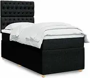 vidaXL Box Spring Bed with Mattress and LED Lights - Black King Single, Adjustable Headboard, Pocket Spring Mattress, Polyester Fabric