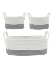 [LIVING TEXTILES] Basket Storage Set 3 Piece in Grey/White