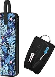 Beautyflier Premium Universal Flat Iron Holder Tavel Bag, Heat-Resistant Canvas Travel Tote Bag for Hair Straighteners, Ideal for Home & Travel Use, Fits Most Hair Tools (Blue Flower)
