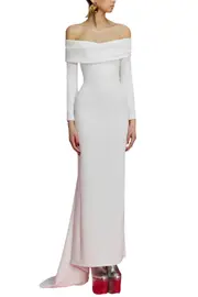 [SOLACE LONDON] LYLA OFF-SHOULDER GOWN UK 16 YELLOW