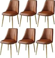 Modern Dining Chairs Set of 6 with PU Cushion Seat Back & Metal Legs Mid Century Kitchen Side Chairs for Living Room Brown Golden Feet Pack of 6