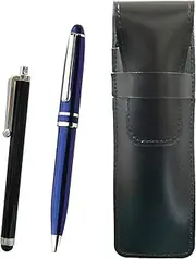 Slim Cowhide Leather Pen Case Black Stylus and Midnight Rotating Ballpoint Pen Set Blue T23-ASB708-SA2002BP-L
