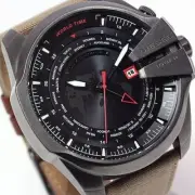 New Diesel Mens World time Watch DZ4306 Brown Canvas Band, Black Dial/No box .