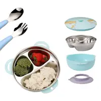 在飛比找momo購物網優惠-【JoyNa】304雙層不鏽鋼學習碗 分隔吸盤碗 兒童飯碗(