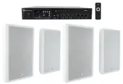 Rockville Commercial Amplifier+(4) Slim White Restaurant/Bar/Cafe Wall Speakers