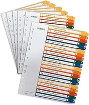 Leitz 12960000 PC Inscribable Index, Polypropylene, Extra Wide, Multi-Colour, Numbers 1-20, Pack of 6