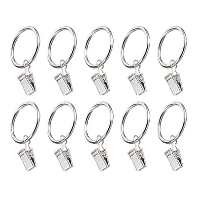 32mm Curtain Rings with Clips- 50Pack - Good for Curtains and Rods - Silver